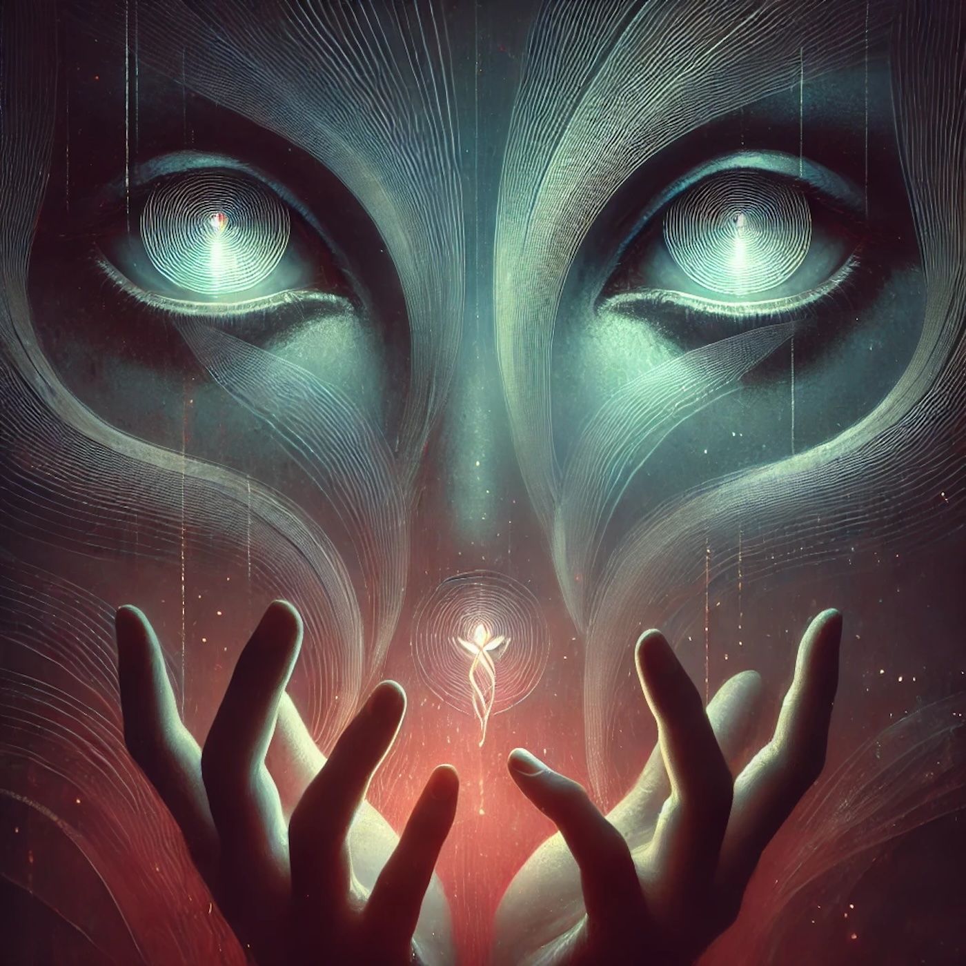 "Look my eyes are just holograms, look your love has drawn red from my hands. From my hands, you know you'll never be.." episode artwork