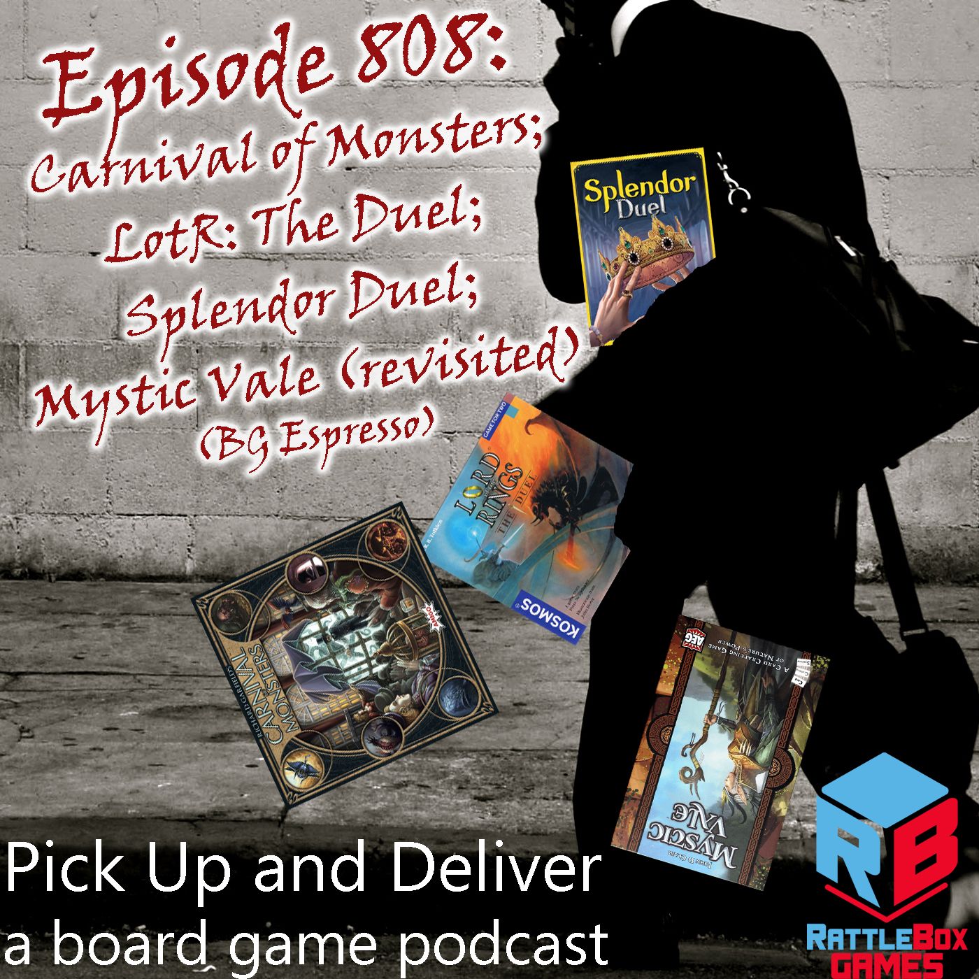 Carnival of Monsters; LotR: The Duel; Splendor Duel; Mystic Vale revisited episode artwork