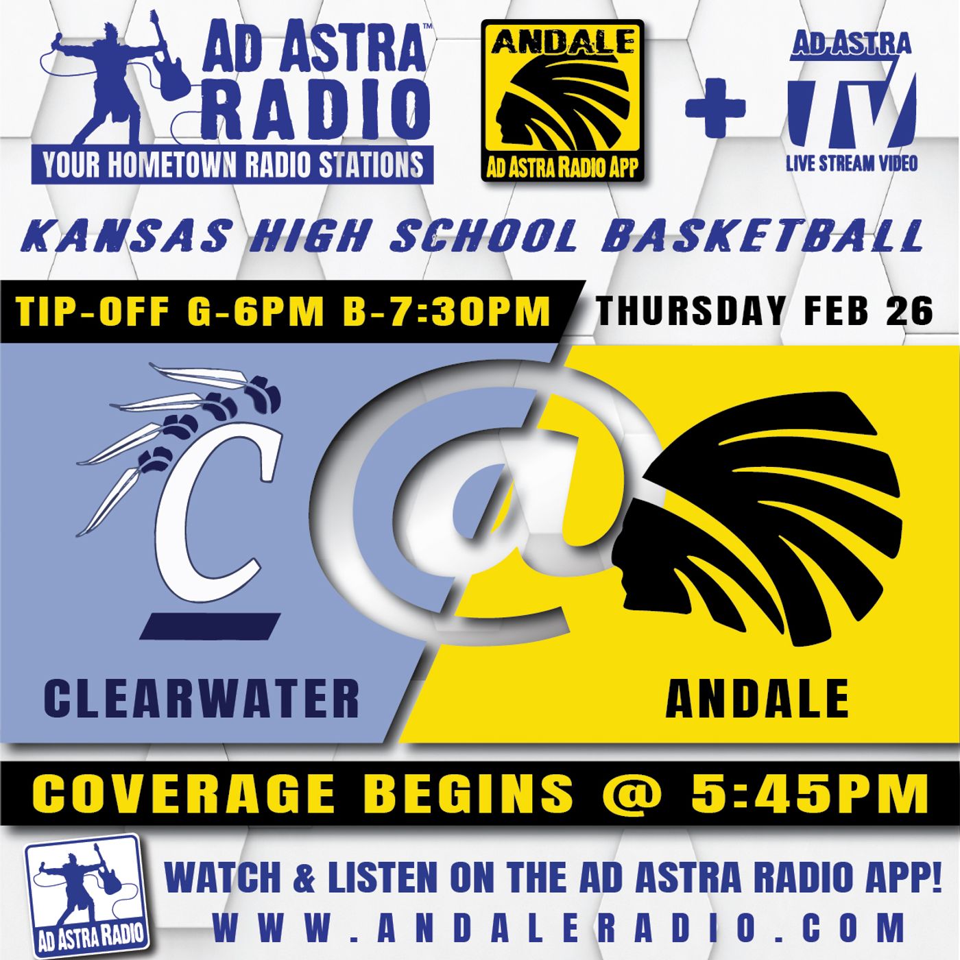Clearwater Indians at Andale Indians High School Basketball (February 26, 2026) episode artwork
