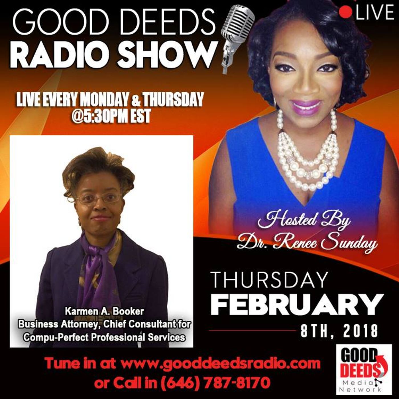 Karmen A Booker Business Attorney Chief Consultant for Compu Perfect on Good Deeds Radio mp3 episode artwork