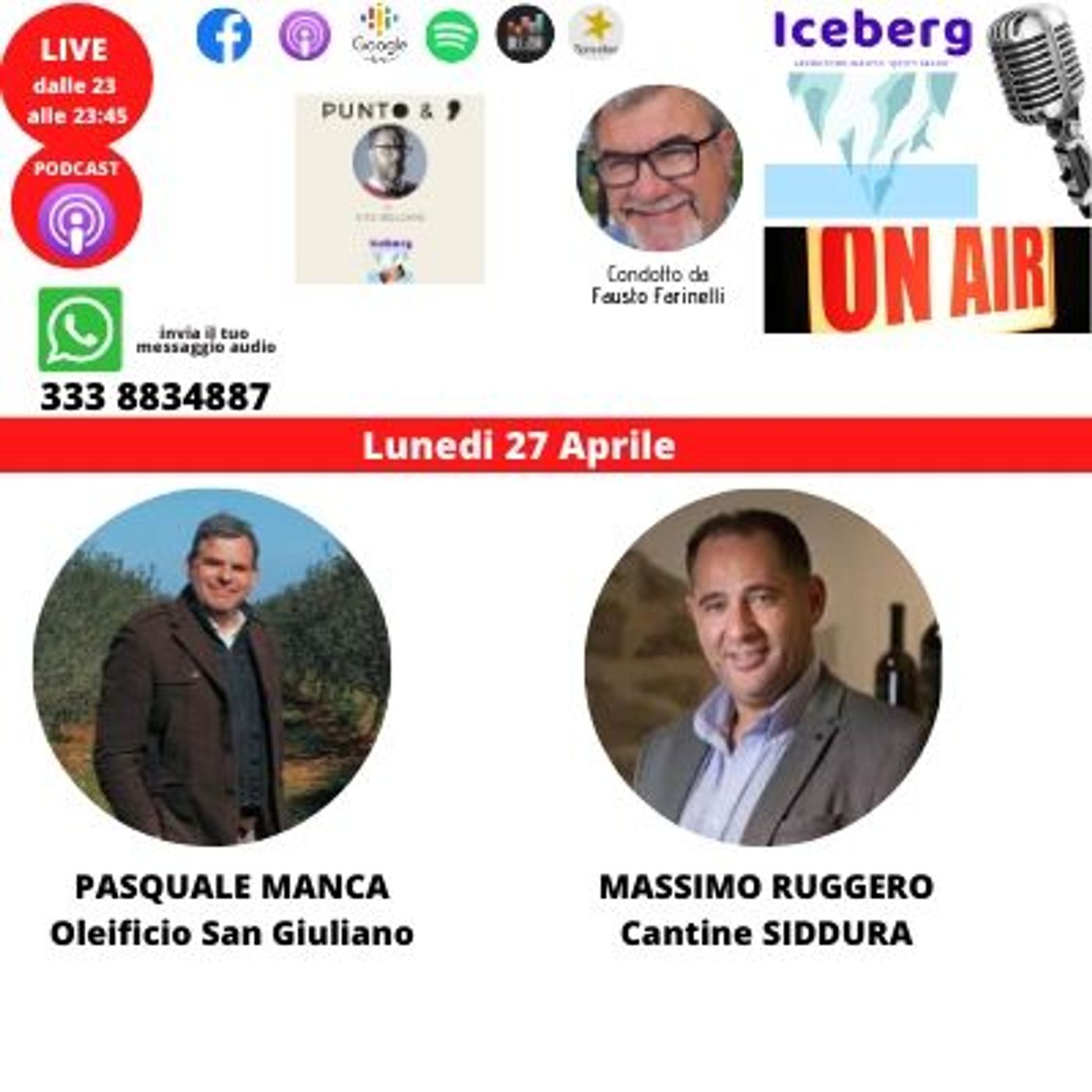 puntata del 27 Aprile con Pasquale Manca ( San Giuliano) e Massimo Ruggero ( Cantine Siddura)
