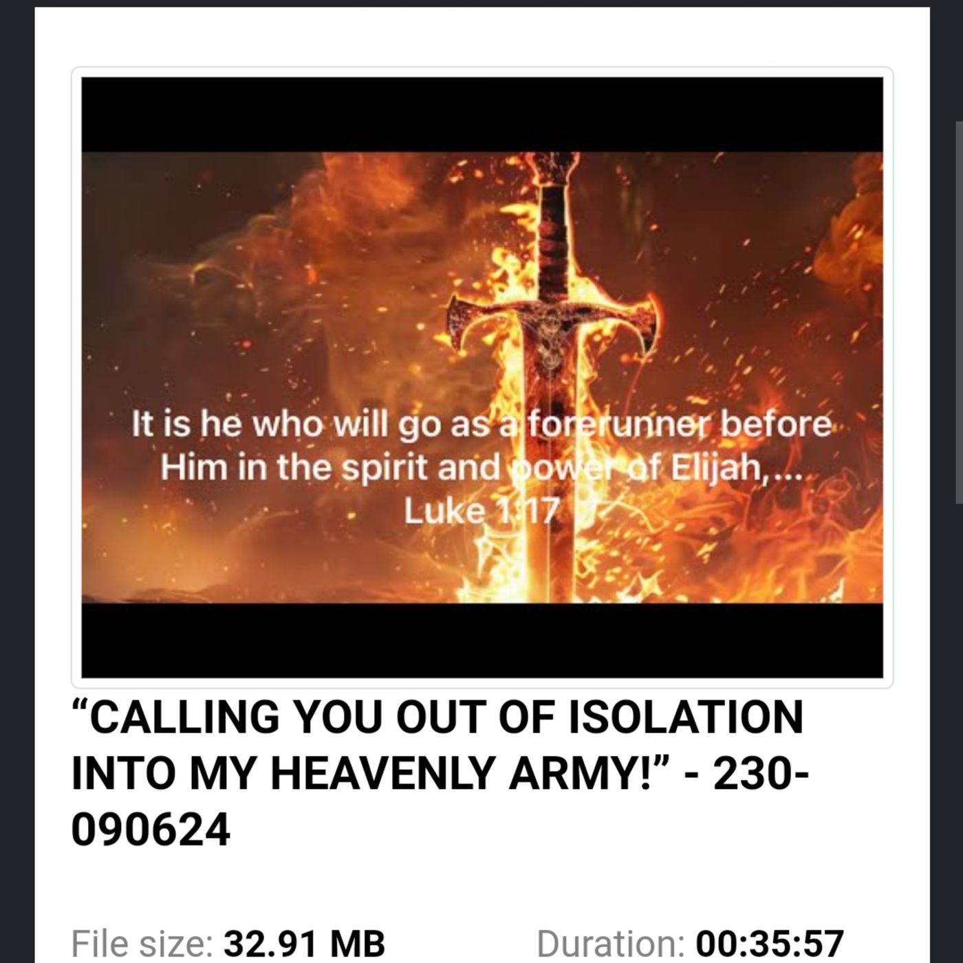 CALLING YOU OUT OF ISOLATION INTO MY HEAVENLY ARMY!” episode artwork