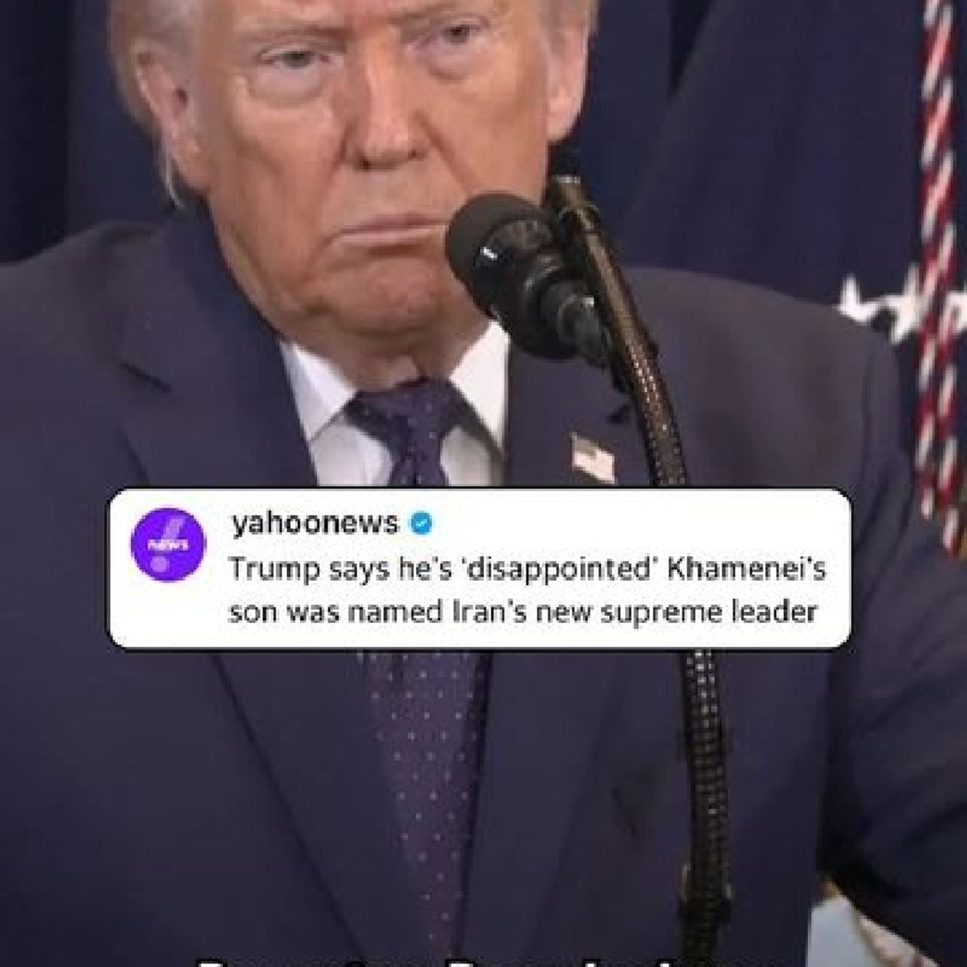 At a news conference Monday, President Trump told reporters he was "disappointed" that Mojtaba Khamenei was chosen to succeed his father as episode artwork