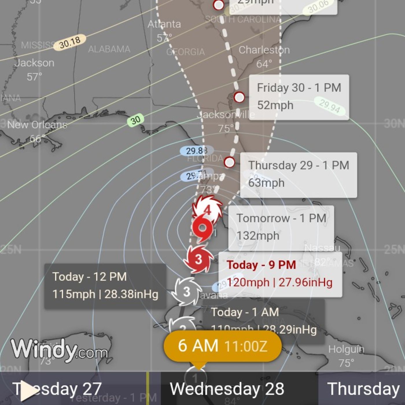 11pm EDT 9/27 Update on current Major Catagory 3 Hurricane Ian as it approaches Florida.