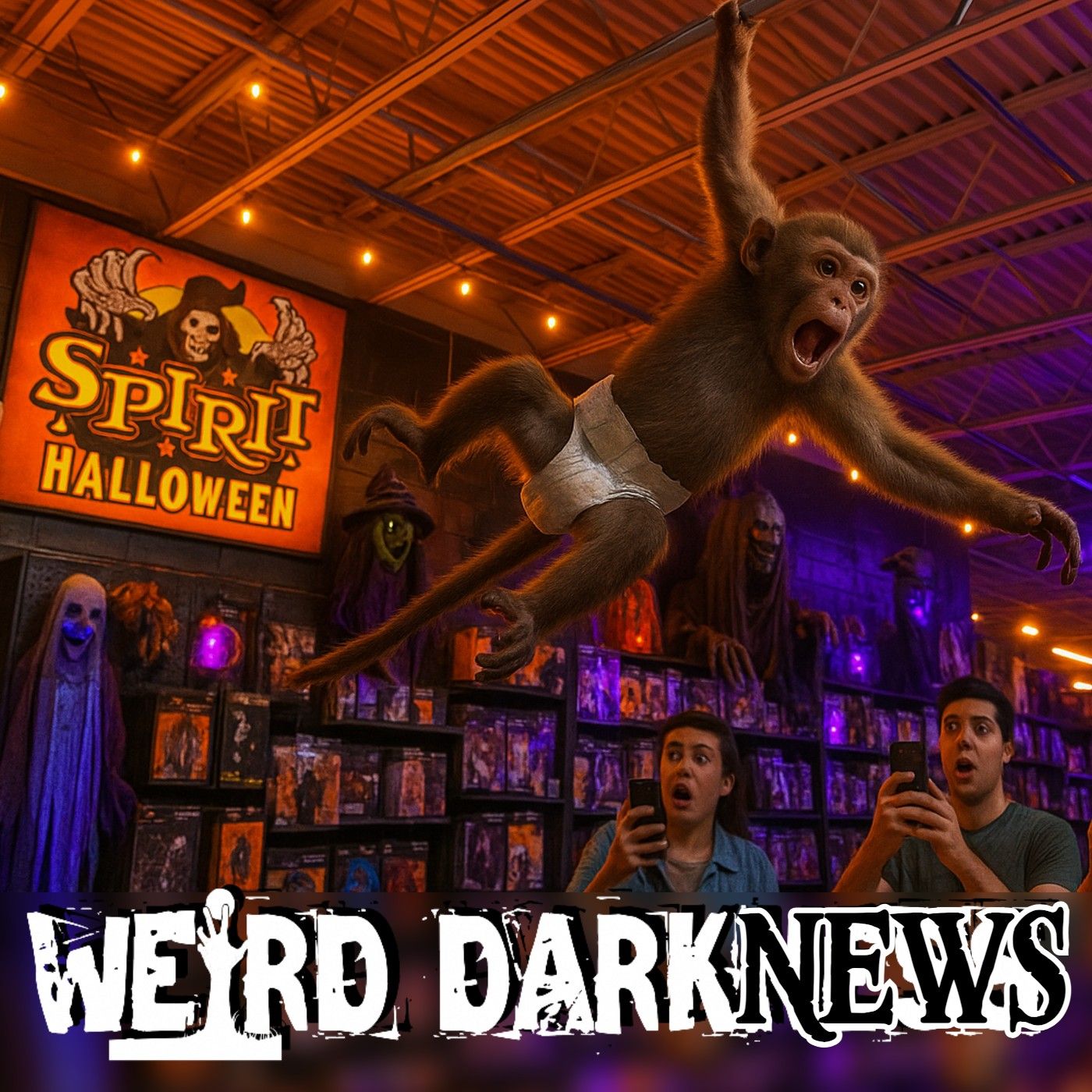 SCARY MONKEY BUSINESS: Escaped Monkey Swings from Rafters in Spirit Halloween Store