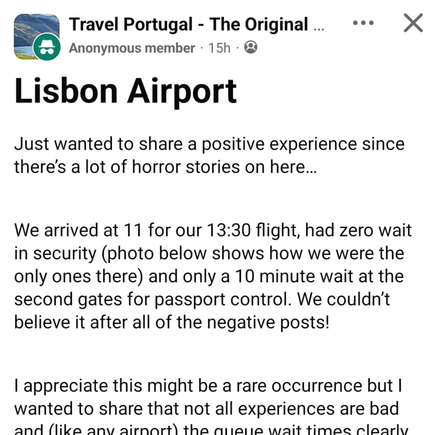 Lisbon Airport, Beautiful When Empty! A Positive Experience & Message From Travel Portugal on Facebook