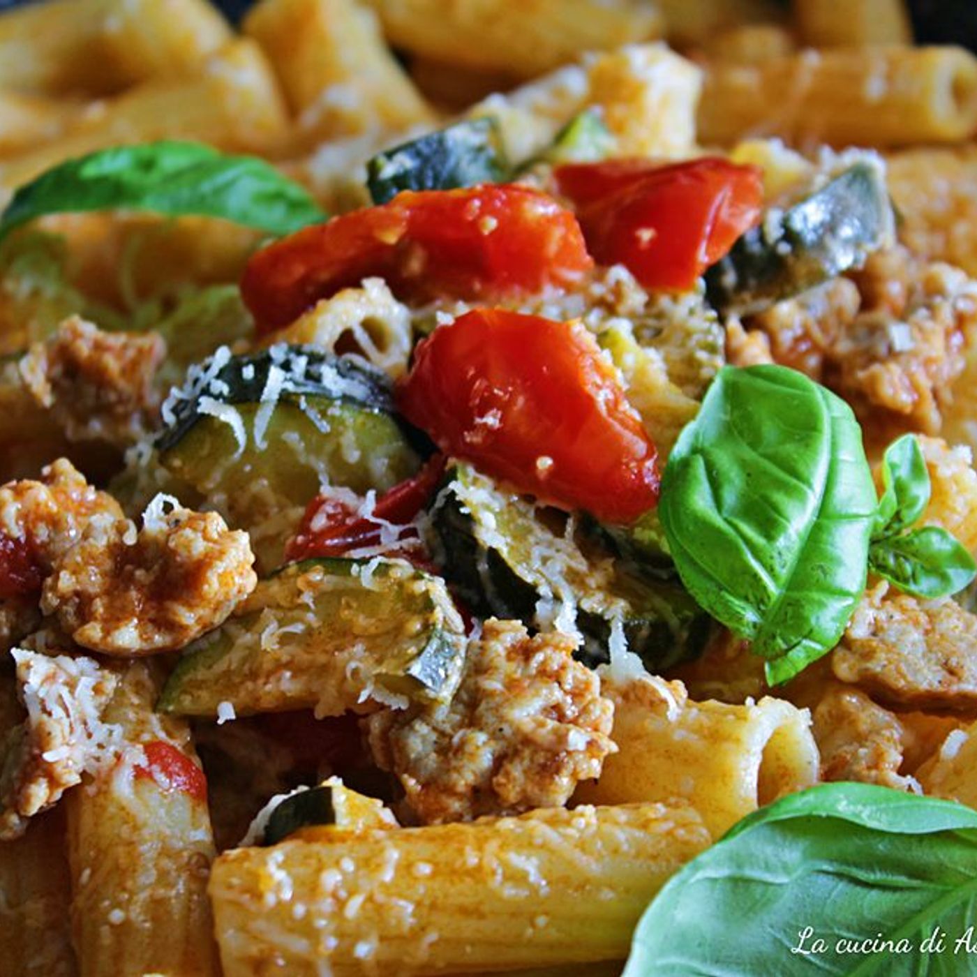 Pasta condita con salsiccia zucchine e pomodori episode artwork