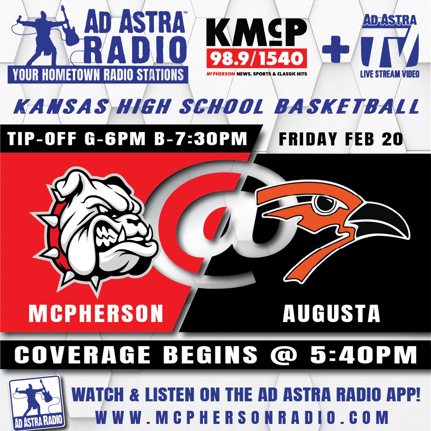 McPherson Bullpups at Augusta Orioles Boys High School Basketball (February 20, 2026) episode artwork