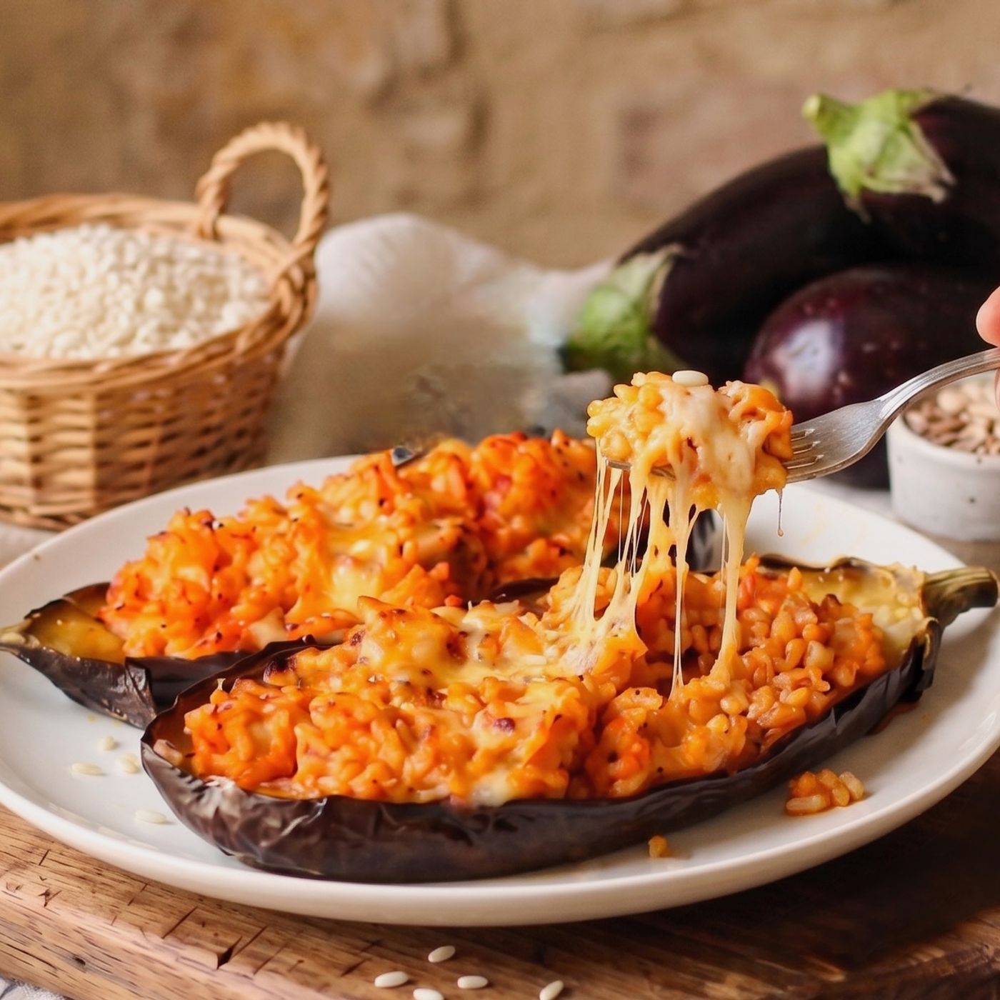 Melanzane ripiene di riso al forno: la ricetta facile, filante e saporita episode artwork