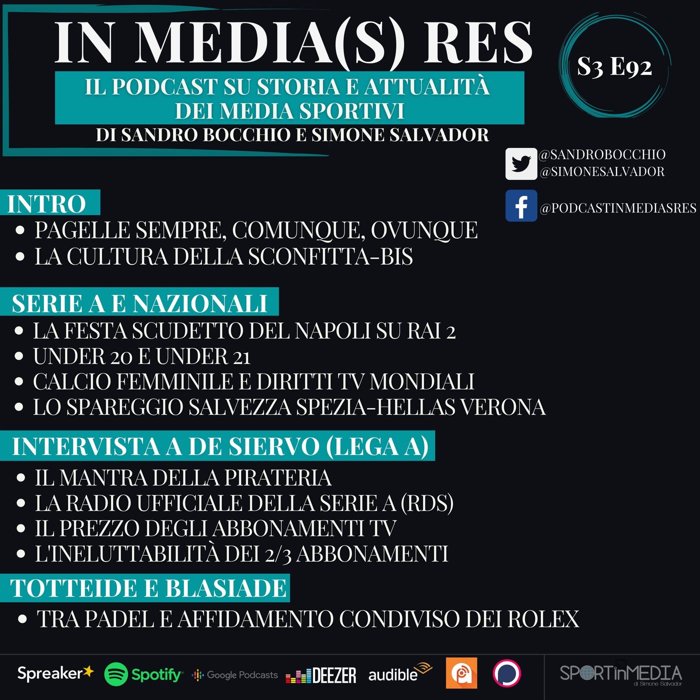 S3 E92 | La cultura della sconfitta-bis, Under 20, spareggio salvezza Serie A, abbonamenti Pay-Tv e relativi costi, pagelle episode artwork
