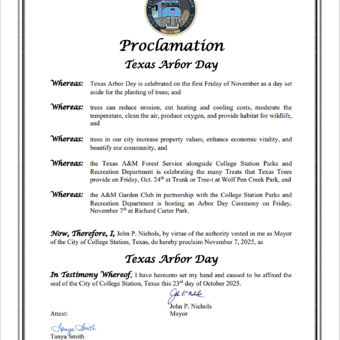 College Station's mayor's comments about the upcoming observance of Texas Arbor Day episode artwork