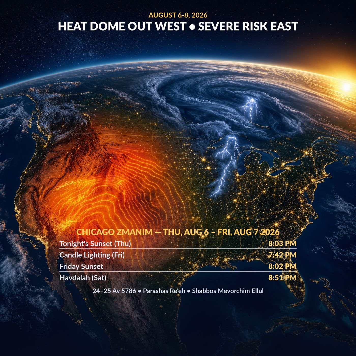 Heat Dome Out West, Severe Risk Back East — Chicago Weather Deep-Dive for Shabbos Parashas Re'eh episode artwork