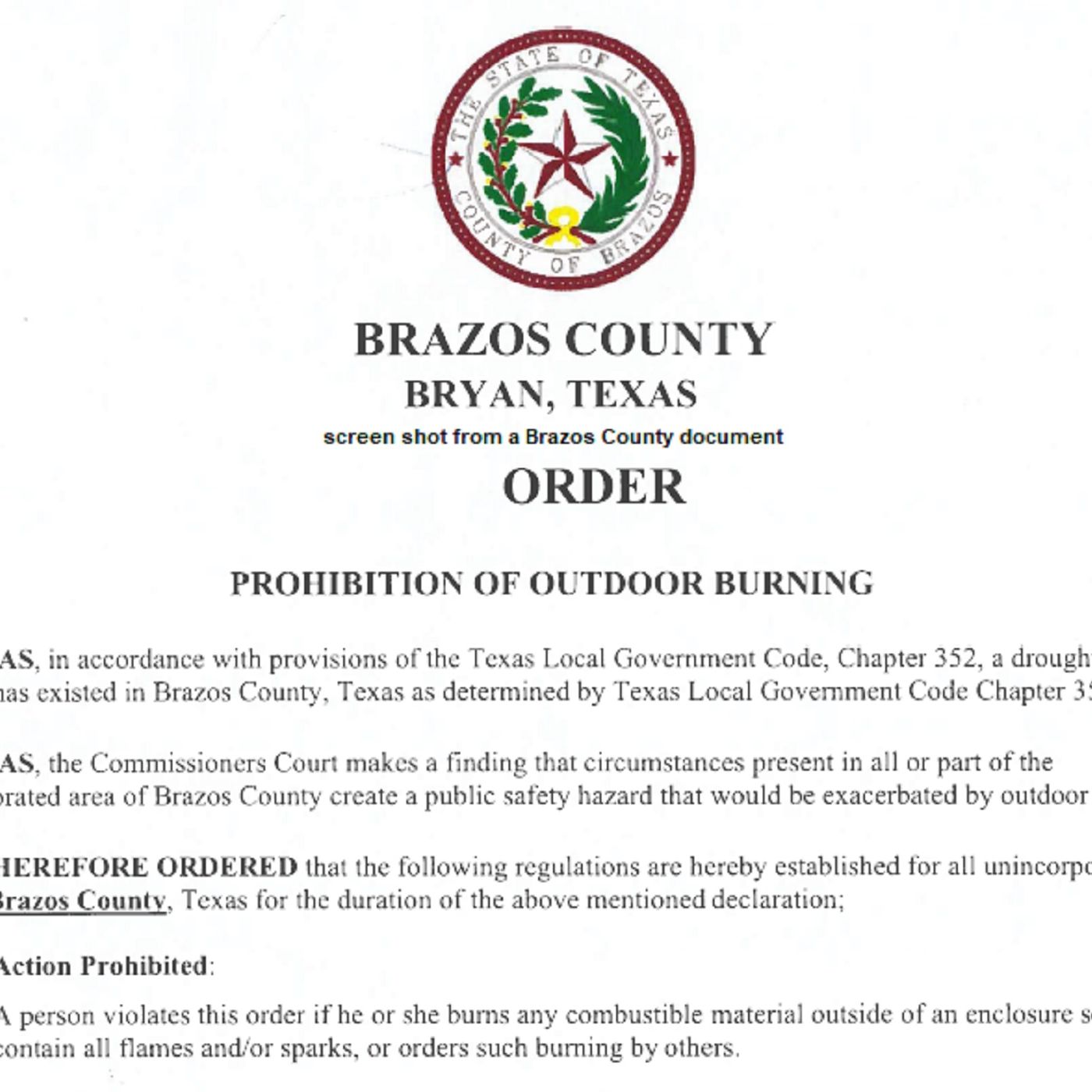 Burn ban issued for unincorporated areas of Brazos County episode artwork