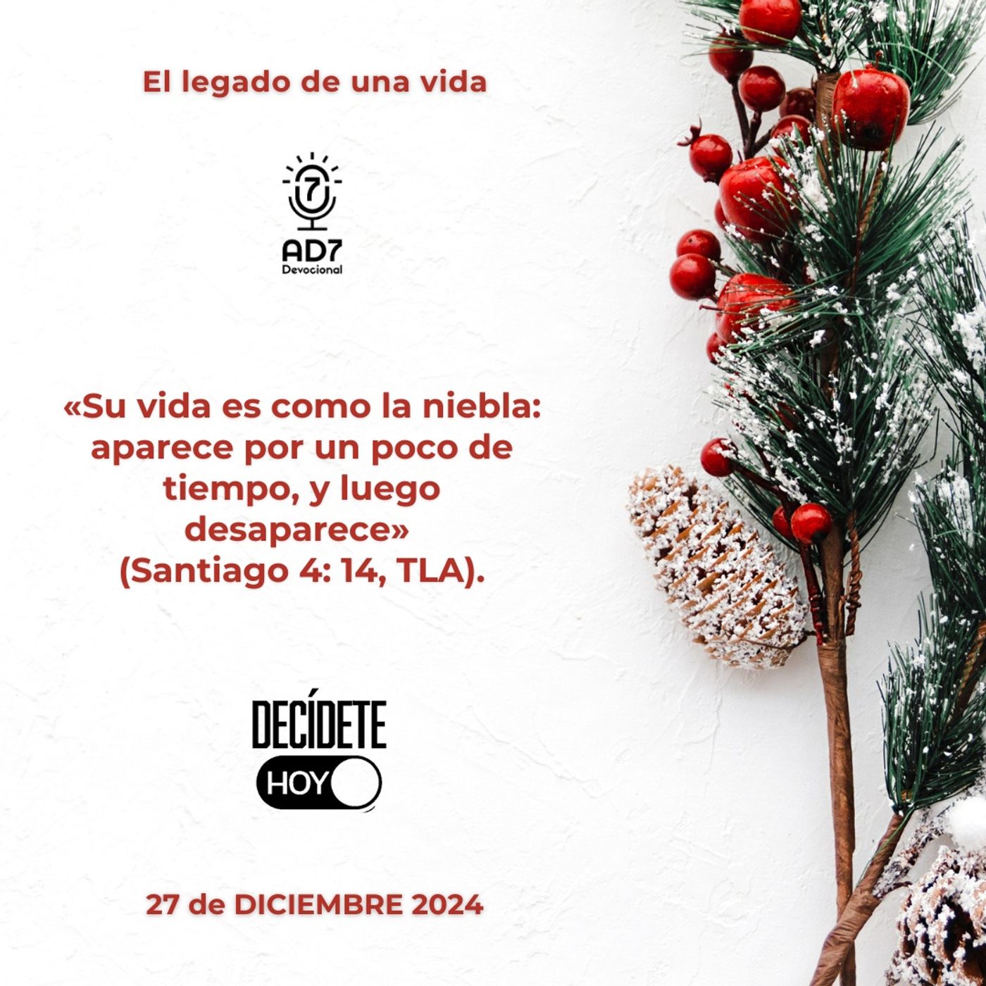 El legado de una vida | Devocional de Jóvenes | 27 de diciembre 2024 — AD7 Devocional - Diferente / Inverso cover