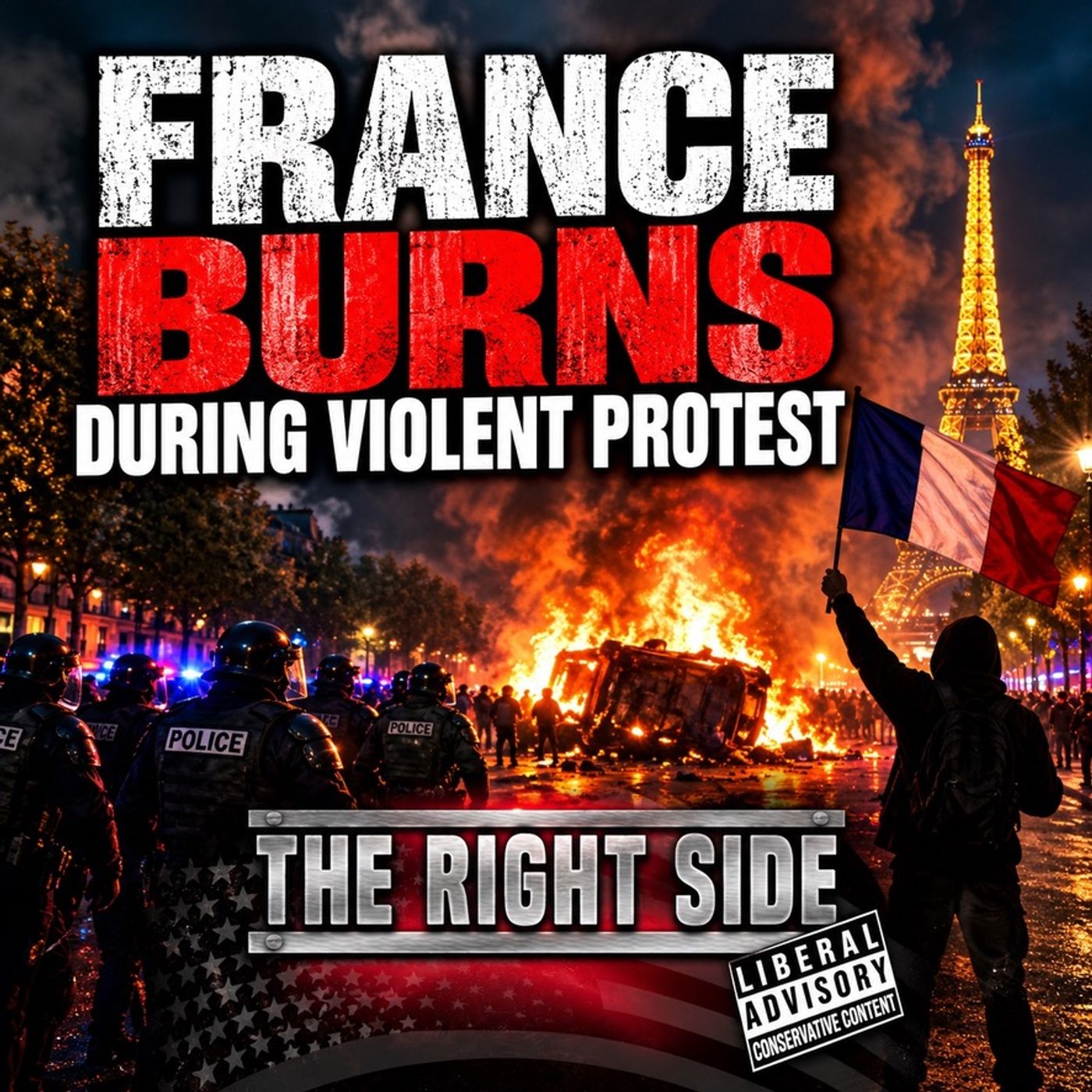 France Burns during violent protests episode artwork