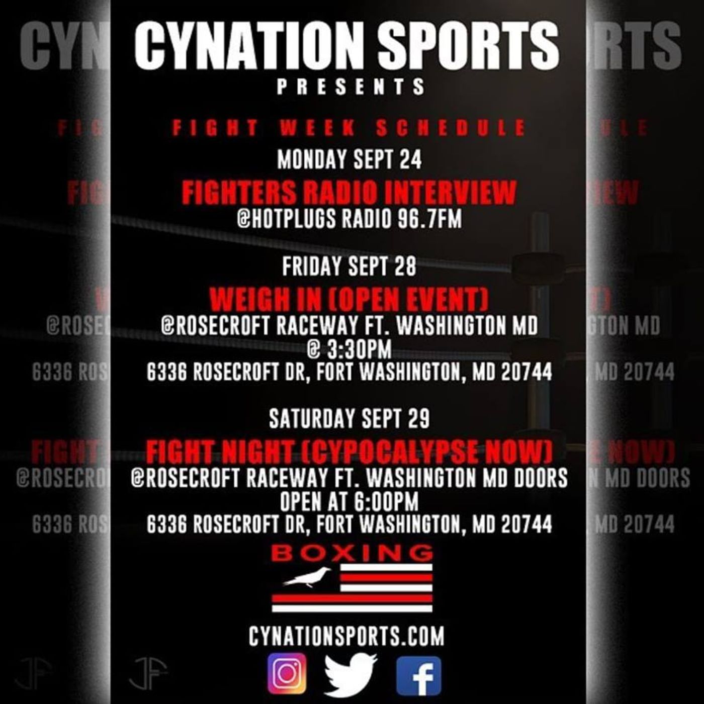 Beltway Boxing News And Notes Special Report 9/28/18 -- Cynation Sports Card At Rosecroft Postponed! episode artwork