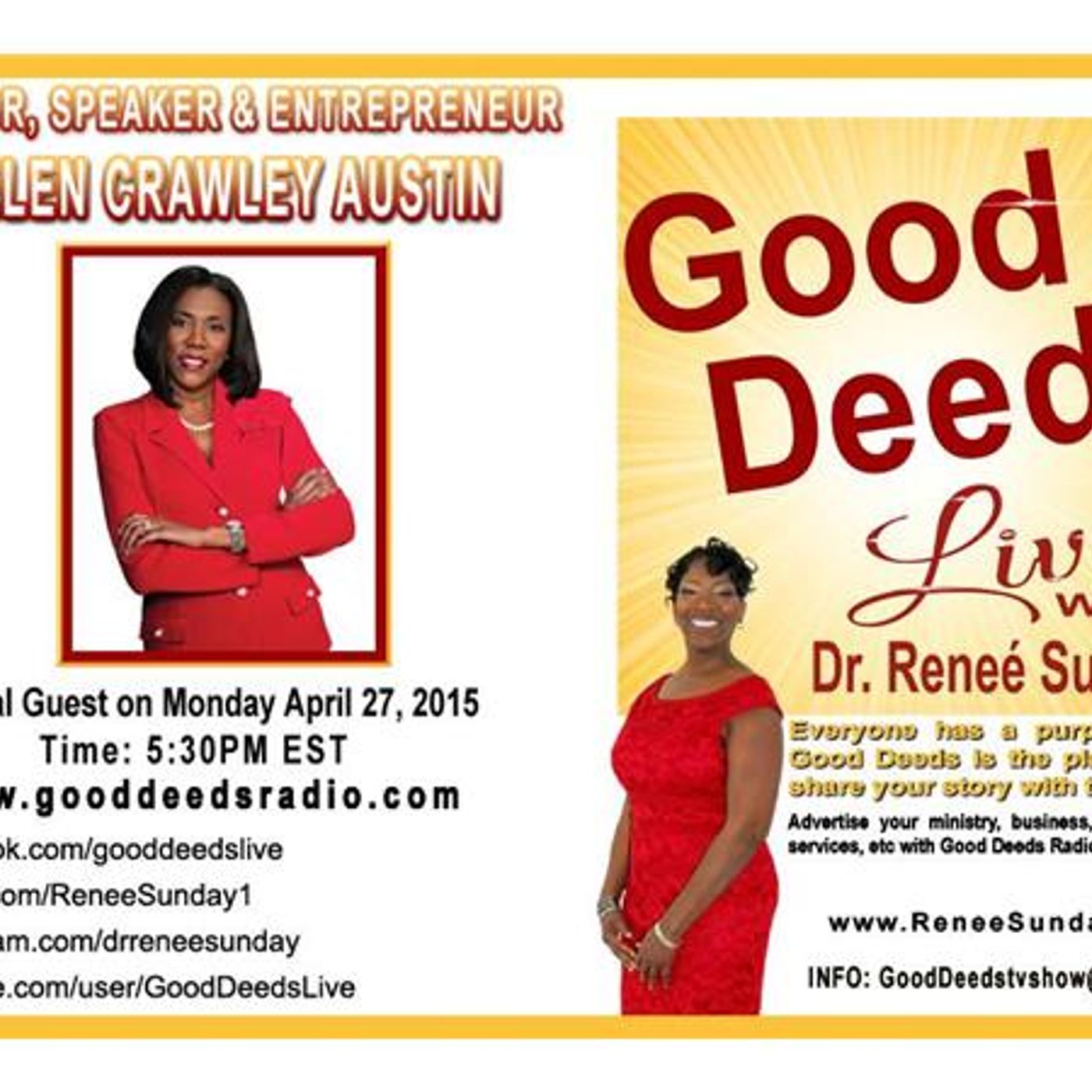 Author/Speaker/Entrepreneur Helen Crawley Austin stops by Good Deeds Dr.Sunday episode artwork
