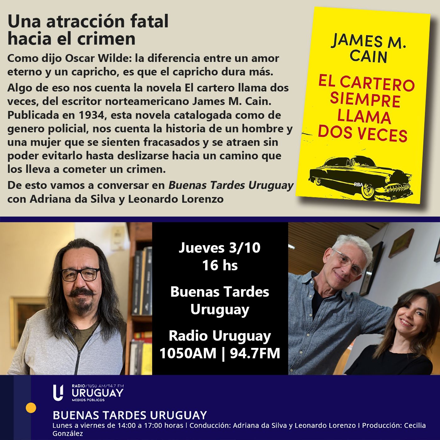 Buenas Tardes Uruguay | El cartero llama dos veces | James M. Cain | 03-10-24 episode artwork