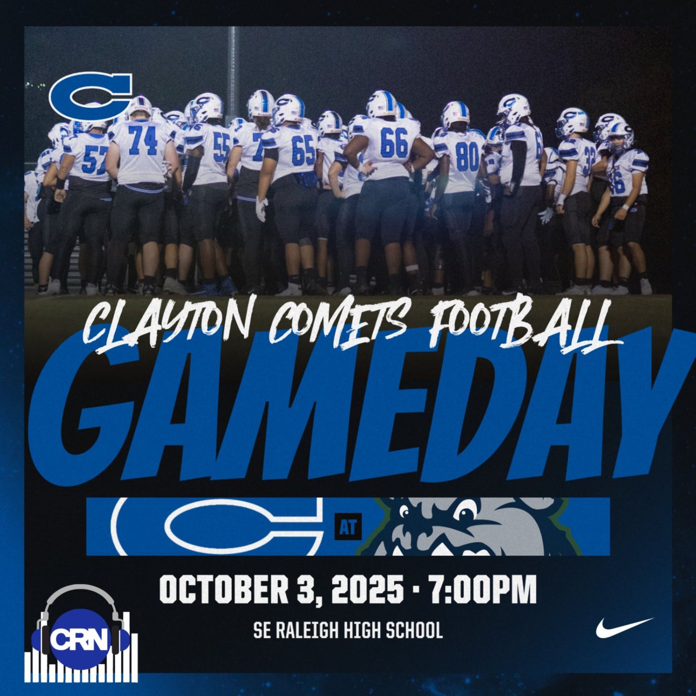 CRN Friday Night Lights Round #7 Conference 7-A Varsity Football Clayton Comets VS Southeast Raleigh Bulldogs
