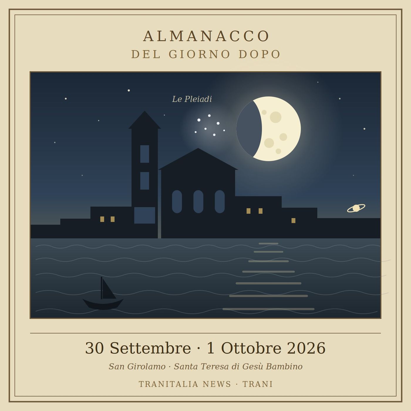 San Girolamo, le Pleiadi e Saturno al suo meglio: L'Almanacco di Trani Italia News per il 30 Settembre e il 1 Ottobre 2026 episode artwork