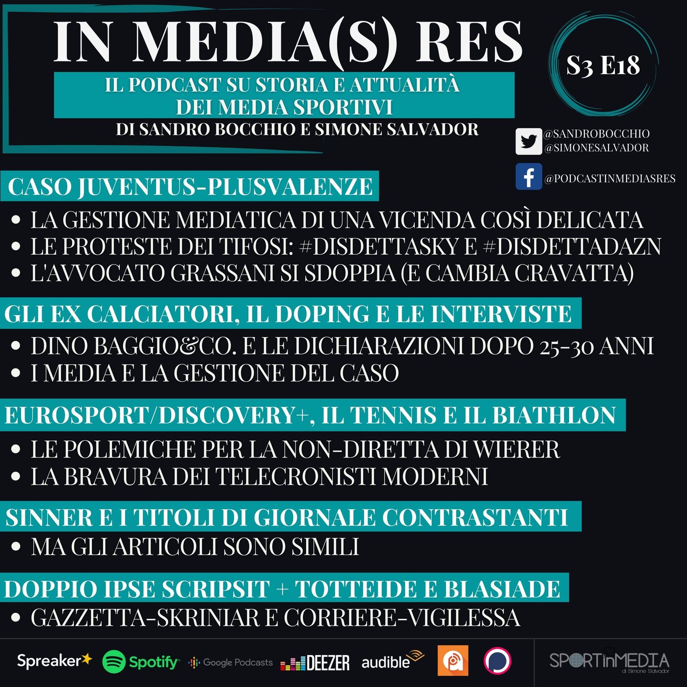 S3 E18 | Il caso Juventus-plusvalenze, il "doping ritardato" degli ex calciatori, Eurosport tra tennis&biathlon e Tv&Streaming, telecronache episode artwork