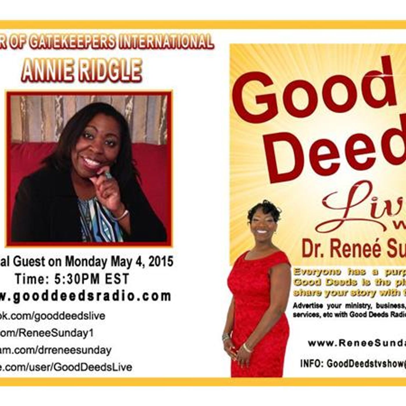Founder of Gatekeepers International Ministry Annie Ridgle stops by Good Deeds episode artwork