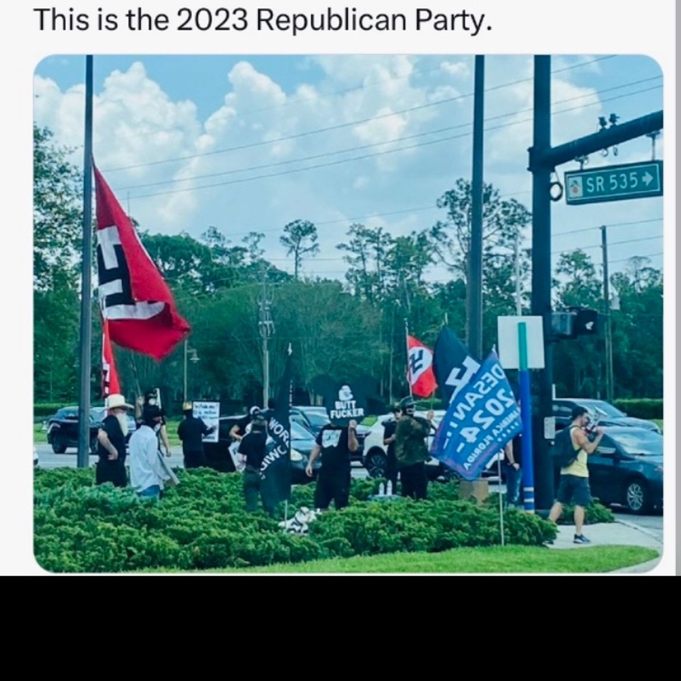 MAGA People with Nazi flags, signs supporting Florida Gov. DeSantis gathered outside Disney World episode artwork