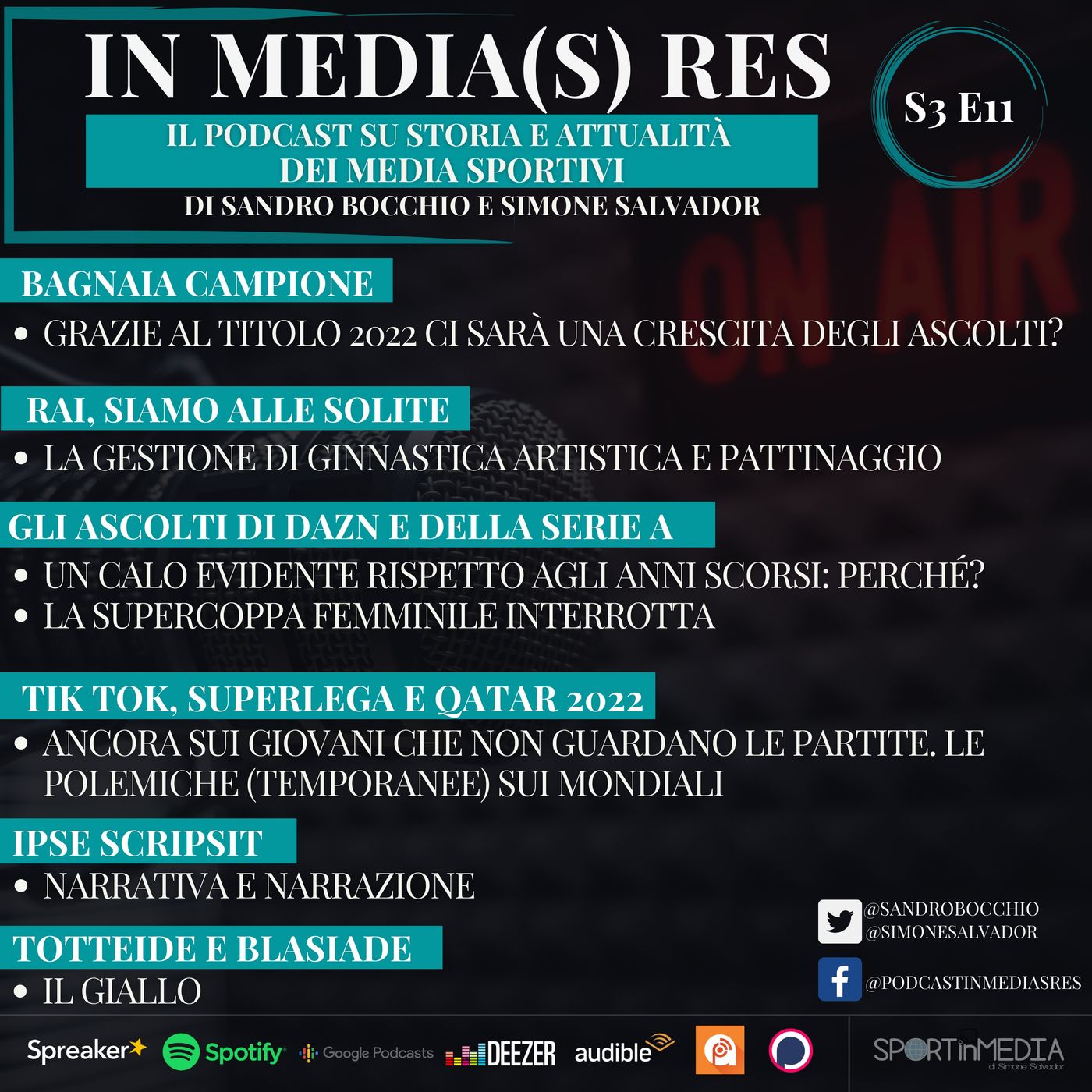 S3 E11 | Bagnaia campione, le solite scelte Rai, gli ascolti della Serie A su DAZN, Tik Tok e Superlega, Qatar 2022, Totteide e Blasiade episode artwork