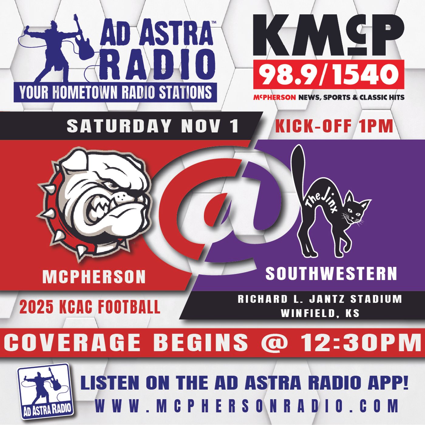 McPherson Bulldogs at Southwestern Moundbuilders Football (November 1, 2025)
