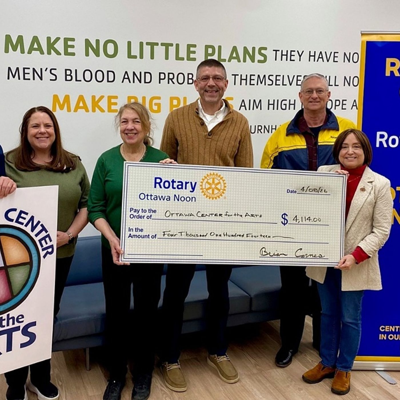 Ottawa Noon Rotary donates $4,114 to Ottawa Center for the Arts for new signage episode artwork