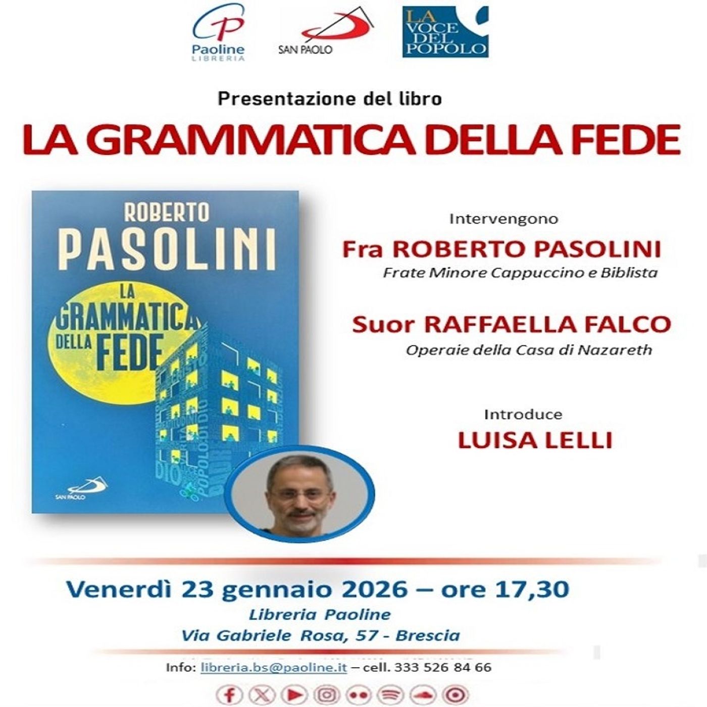 "La grammatica della fede", alla Libreria Paoline il nuovo libro di Fra Roberto Pasolini: intervista a Suor Raffaella Falco  -  23 genn 2026 episode artwork