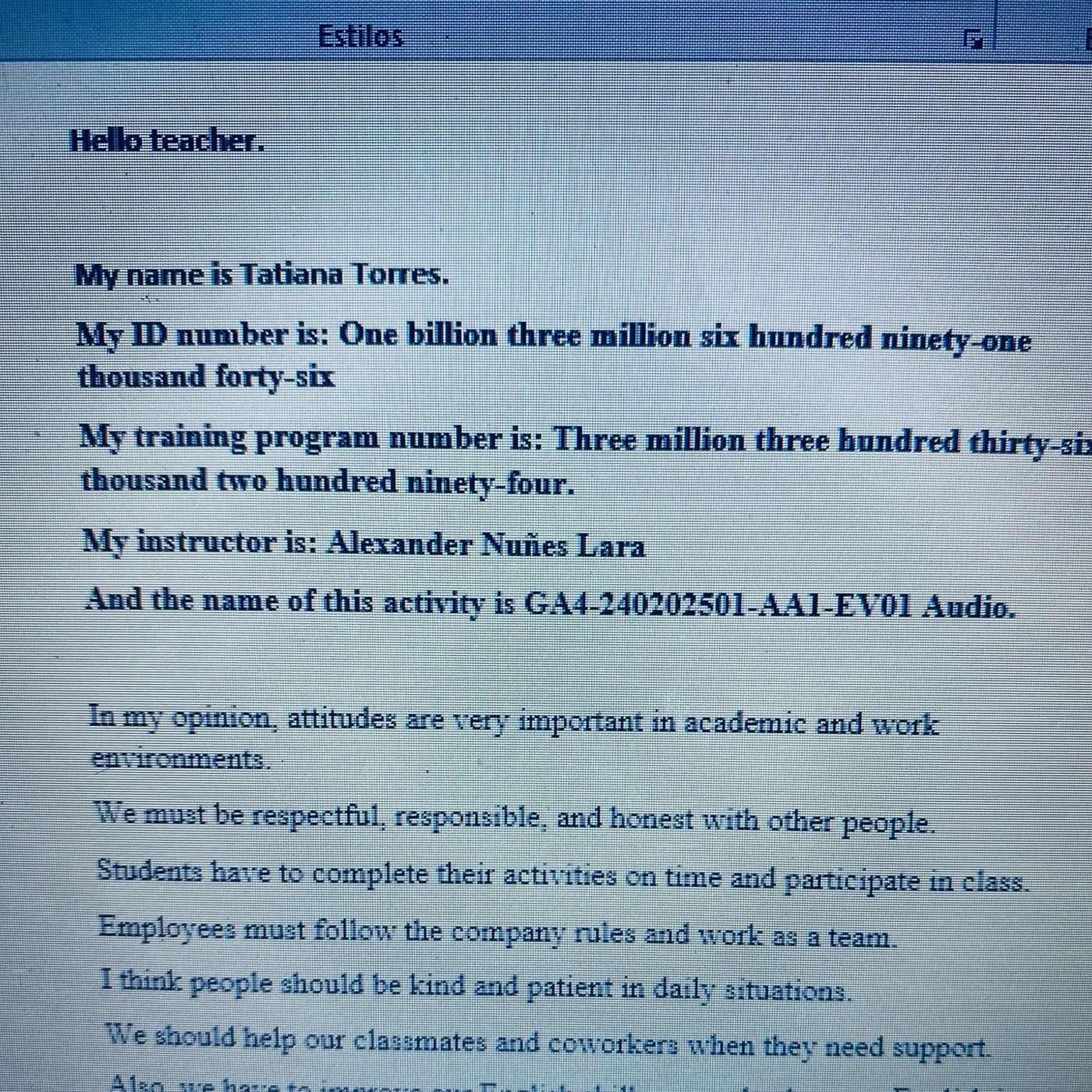 Audio inglés Tatiana Torres