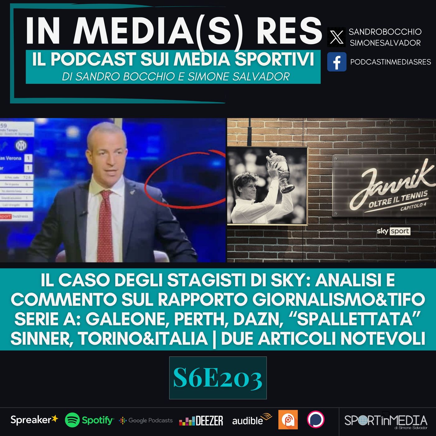 S6E203 | Il caso degli stagisti a Sky Sport, riflessioni su giornalismo&tifo | IA, Serie A, Sinner e Finals, Due articoli notevoli episode artwork