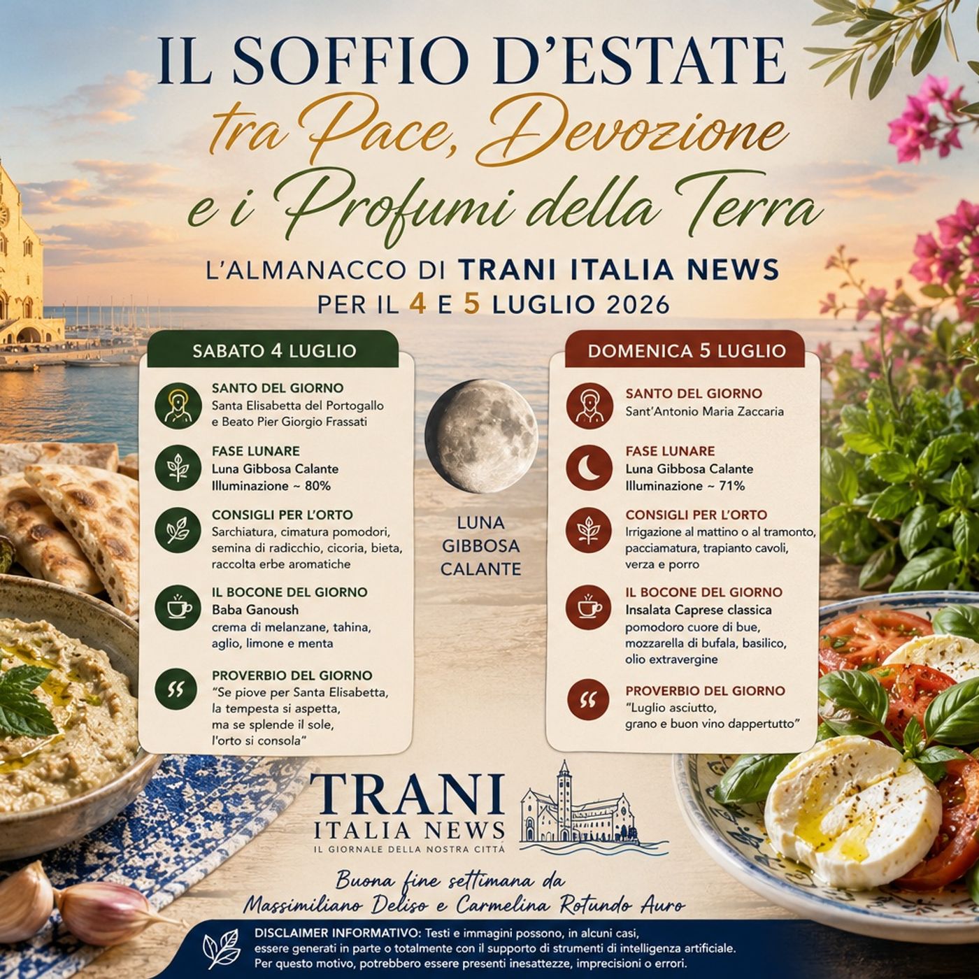 Il Soffio d'Estate tra Pace, Devozione e i Profumi della Terra: L'Almanacco di Trani Italia News per il 4 e 5 Luglio 2026 episode artwork
