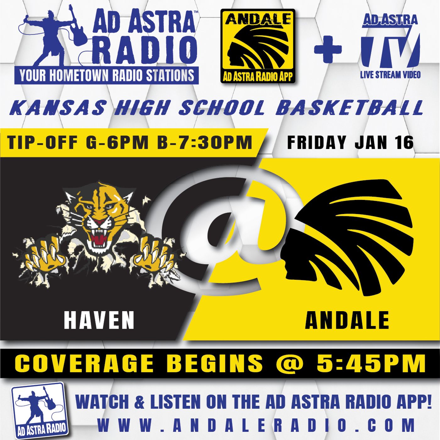 Haven Wildcats at Andale Indians High School Basketball (January 16, 2026) episode artwork