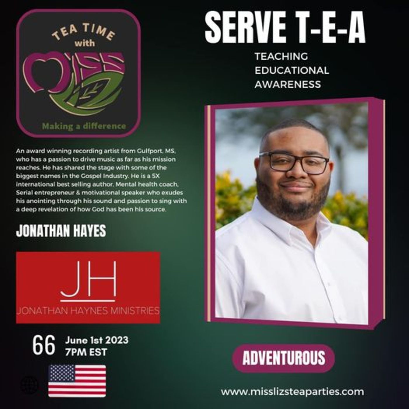 Teatime with Miss Liz T-E-A Open Discussion with Dr. Jonathan Haynes Recording Artist episode artwork