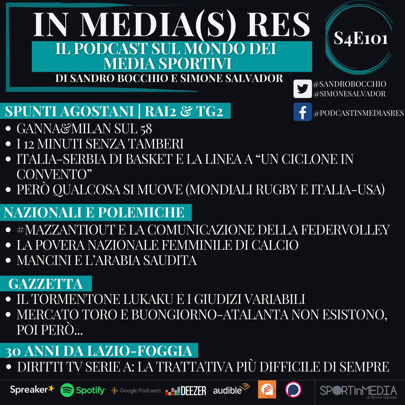S4E101 | Eventi agostani (Ganna, Tamberi, Basket)&Rai2+Tg2, Nazionali e polemiche (Mazzanti-Egonu, Mancini, Calcio F), Tormentone Lukaku episode artwork