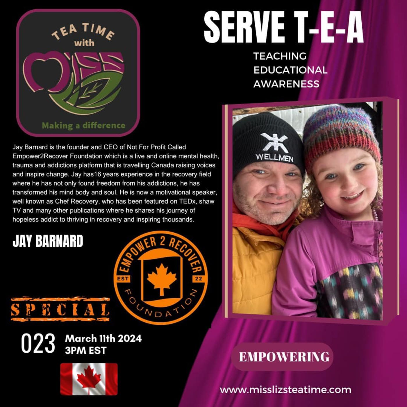 Teatime with Miss Liz T-E-A Open Discussion with Jay Barnard Empower2Recover episode artwork
