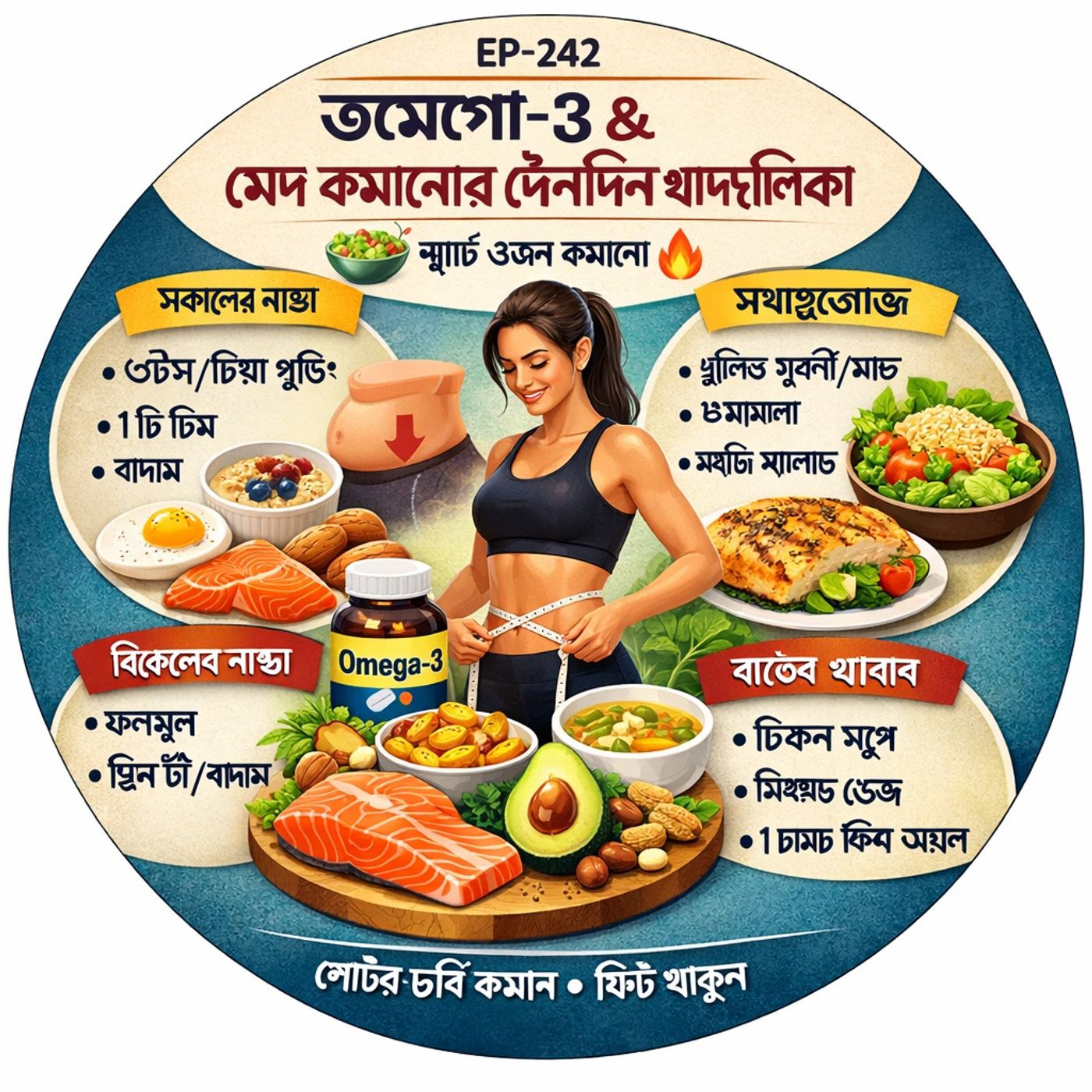 EP-242 Omega-3& visceralFat Loss Diet Plan-1 🥗🔥: Smart Weight Reduction : (ওমেগা-৩ মেদ কমানোর দৈনন্দিন খাদ্যতালিকা – স্মার্ট  ওজন কমানো | episode artwork