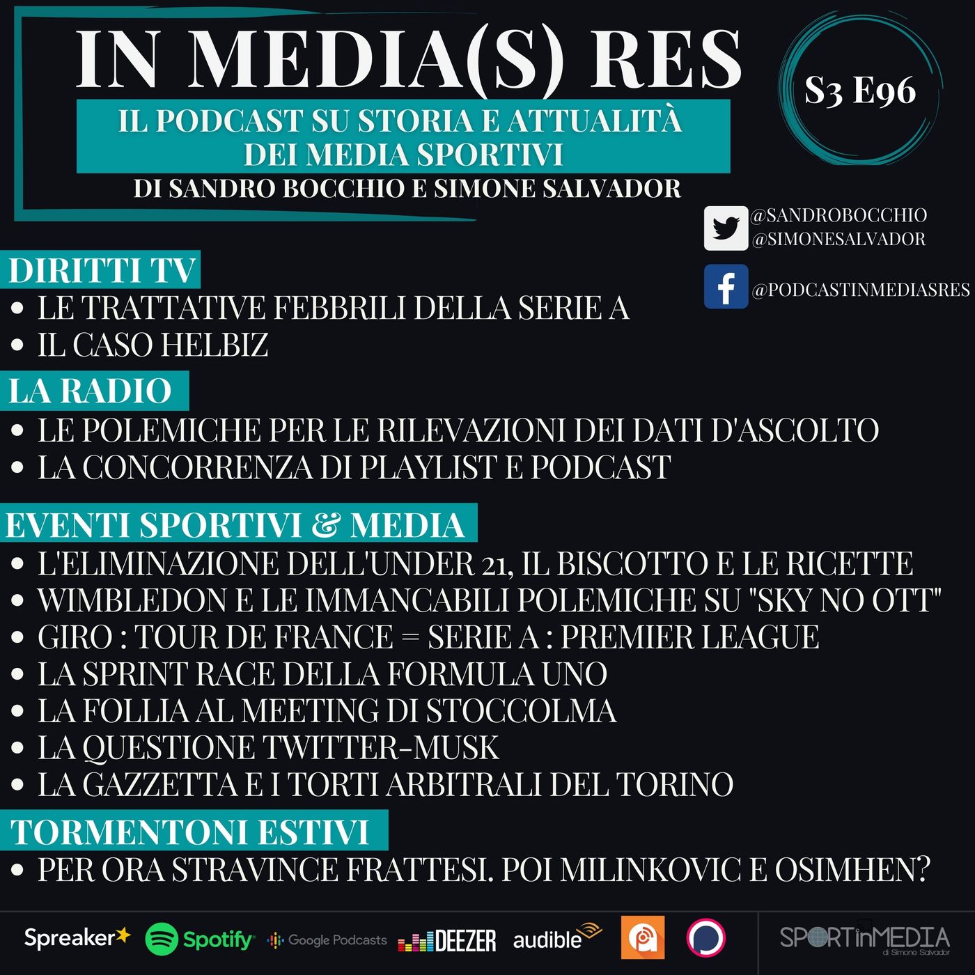 S3 E96 | Diritti Tv Serie A, Helbiz, lo stato dell'arte della Radio, Under 21, Wimbledon, Tour, Atletica, Twitter, Tormentoni estivi episode artwork