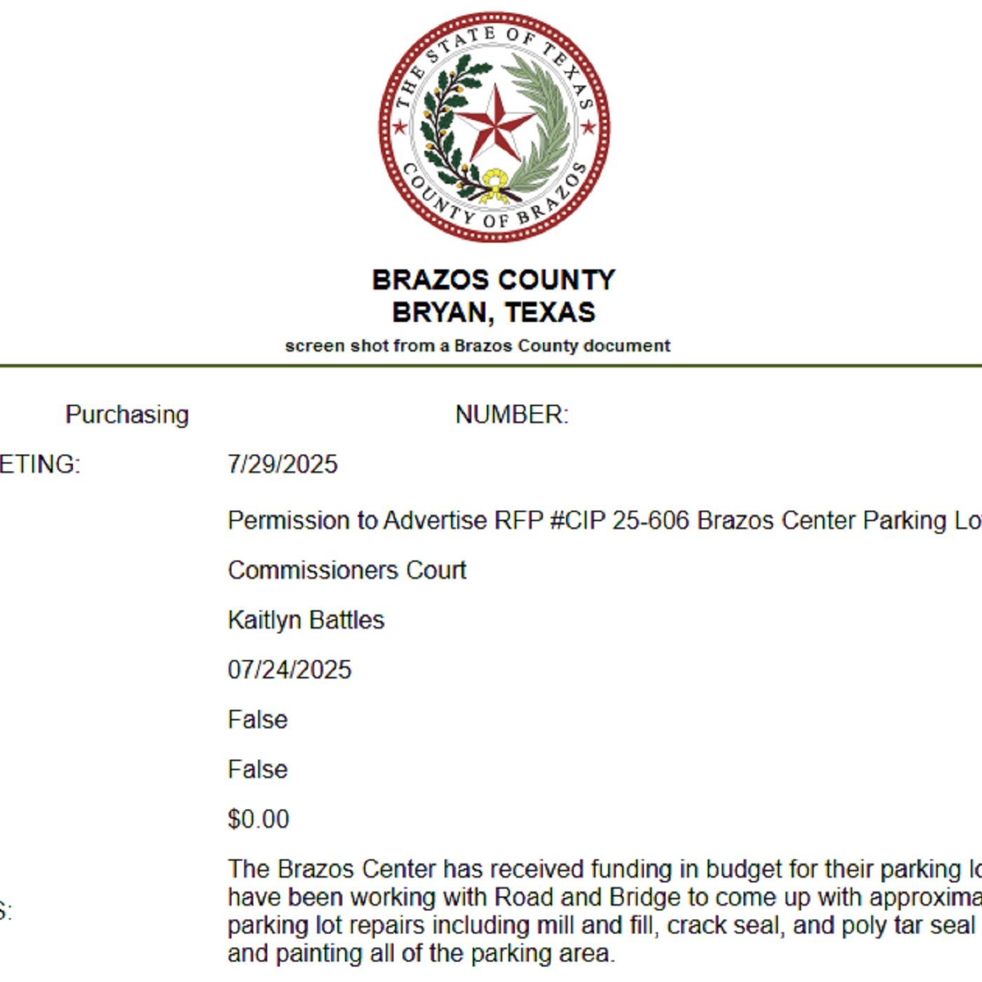 Brazos County commission, after a discussion, unanimously approve seeking bids to repair the Brazos Center parking lot episode artwork