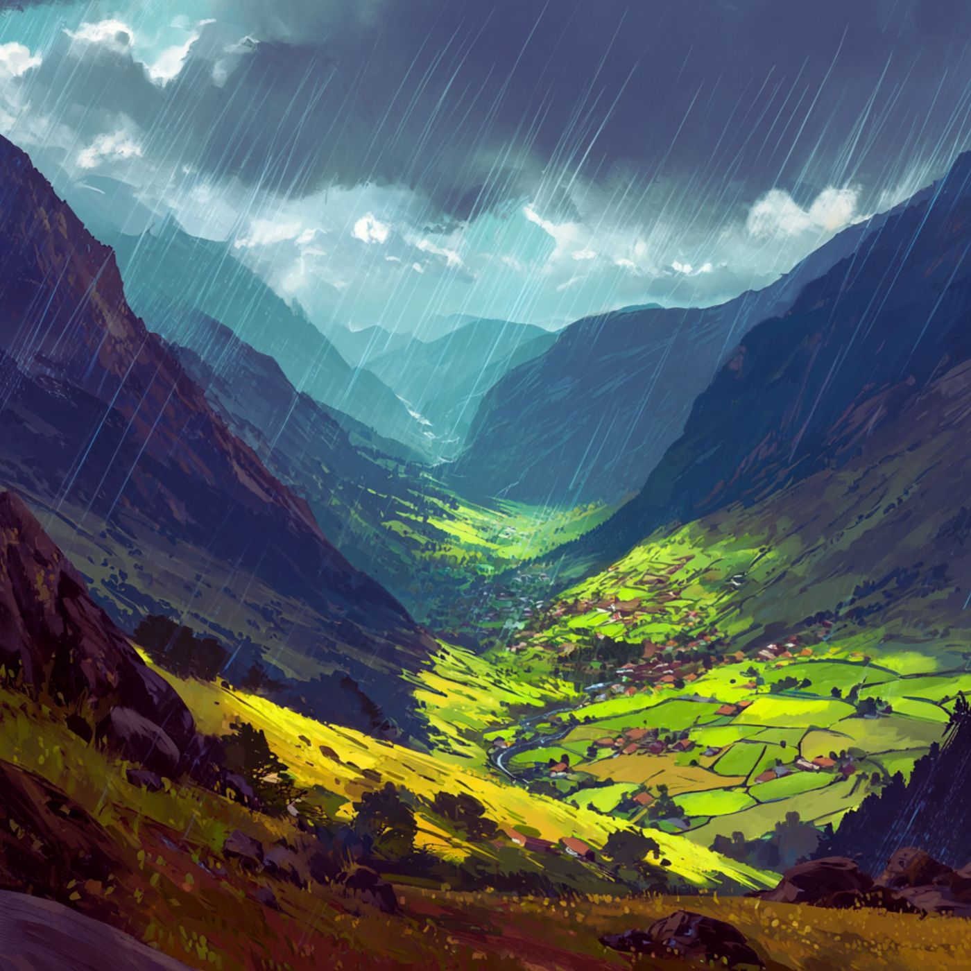 Rainfall Over a Quiet Mountain Valley