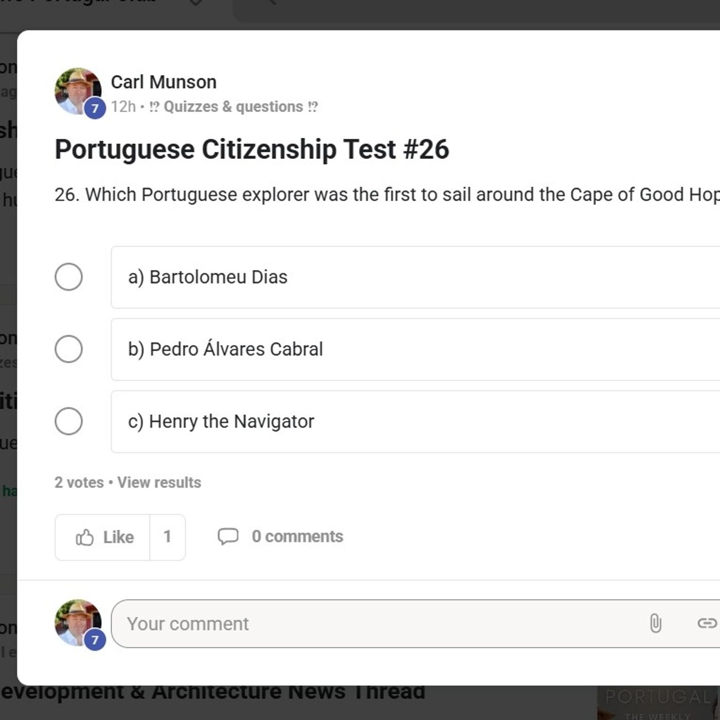 Portuguese Citizenship Test #26 - Which Portuguese explorer was the first...? www.theportugalclub.com