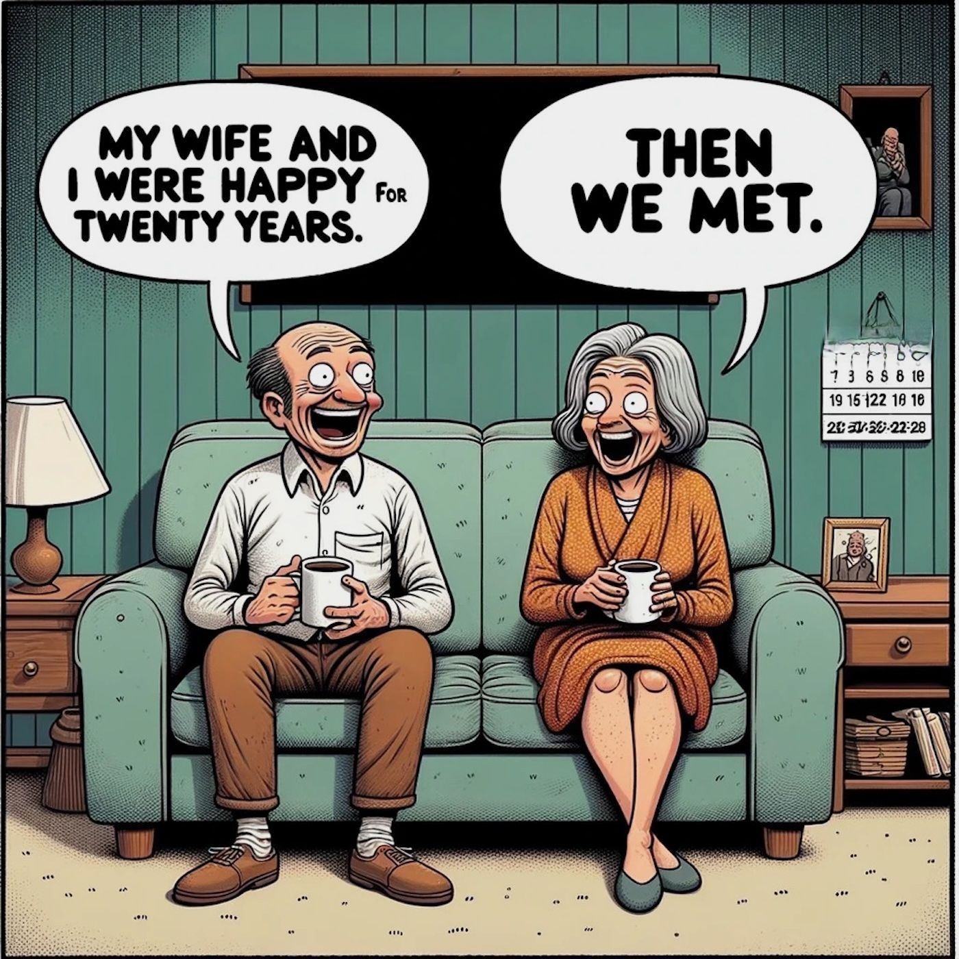 "My wife and I were happy for twenty years. Then we met." episode artwork