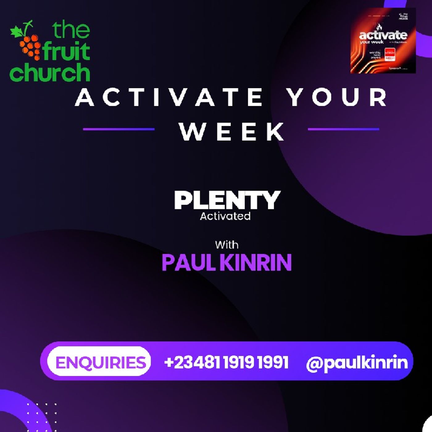 Activate Your Week - Plenty Activated - Pst Paul Kinrin Activate Your Week - Plenty Activated - Pst Paul Kinrin