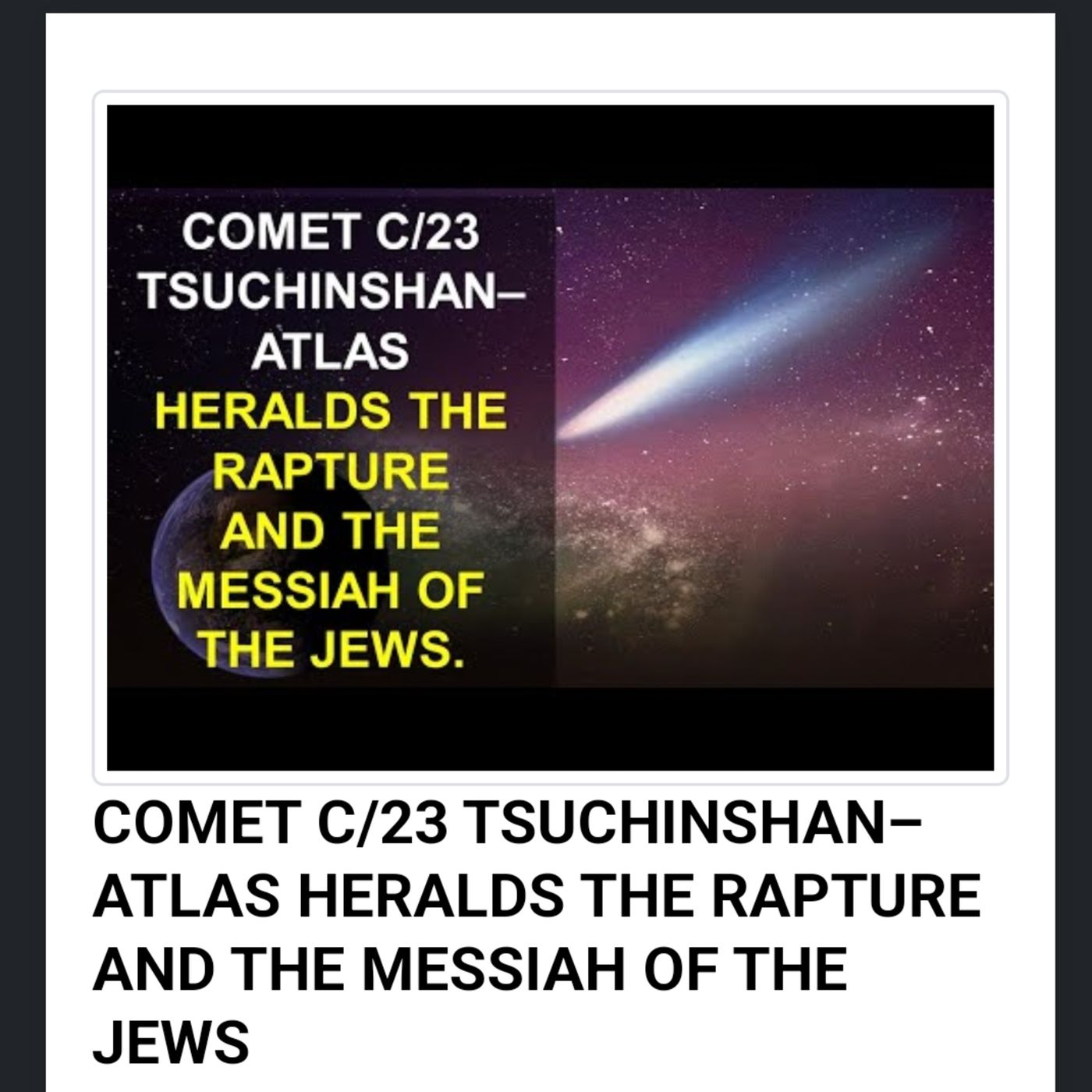 COMET C/23 TSUCHINSHAN–ATLAS HERALDS THE RAPTURE AND THE MESSIAH OF THE JEWS episode artwork