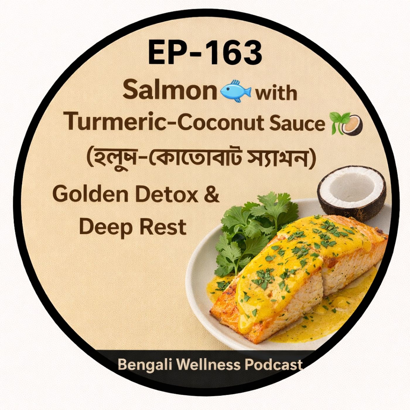 EP- 163 Salmon 🐟 with Turmeric-Coconut Sauce 🌿🥥 (হলুদ-কোকোনাট স্যামন): Golden Detox & Deep Rest | Bengali Wellness Podcast episode artwork