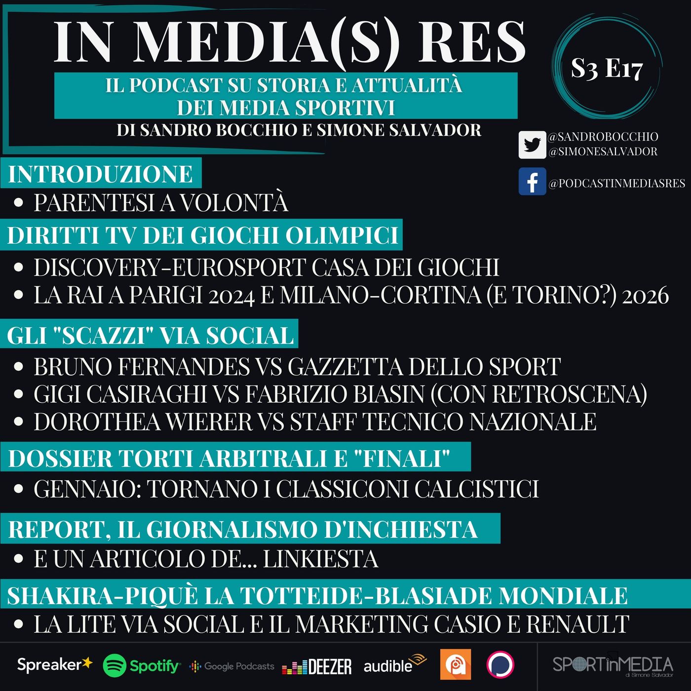 S3 E17 | Diritti Tv e Giochi Olimpici, Milano-Cortina (e Torino?) 2026, le liti via social, tormentoni calcistici, Report, Shakira-Piquè episode artwork