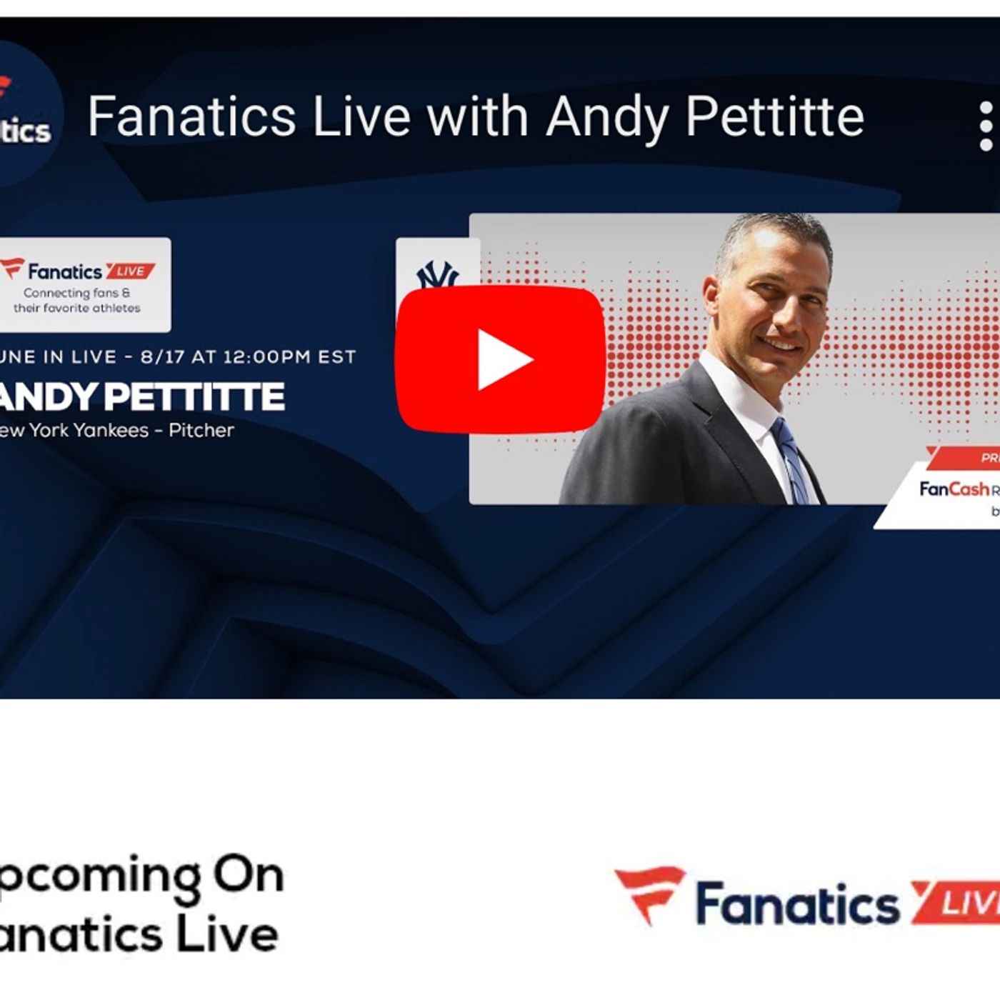 Episode 104 - Fanatics LIVE to welcome Andrew Eugene Pettitte 8/17/22 @ 12 NOON episode artwork