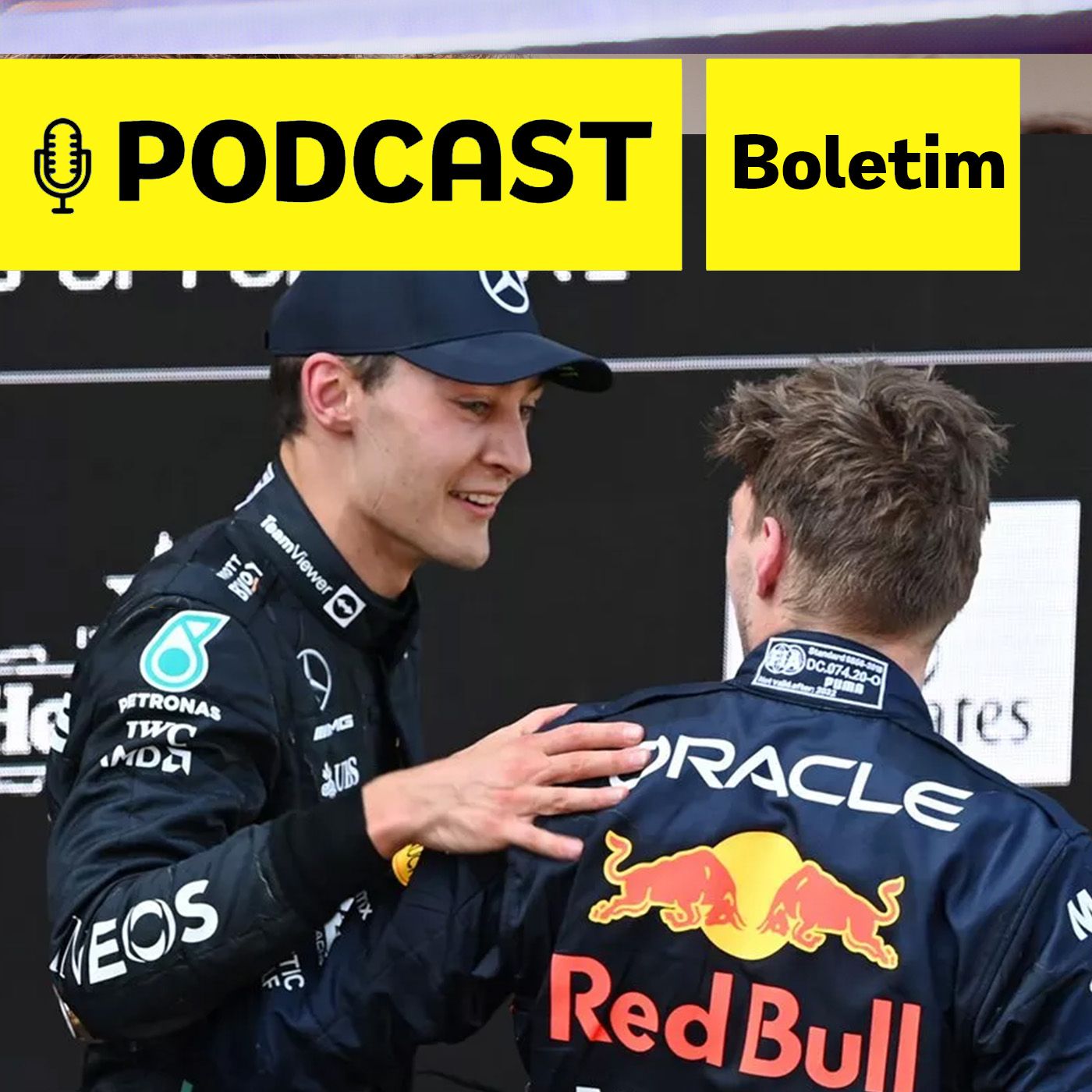 Podcast Boletim - Verstappen vence aos trancos e barrancos, Russell dá show e Leclerc amarga abandono | PÓDIO episode artwork